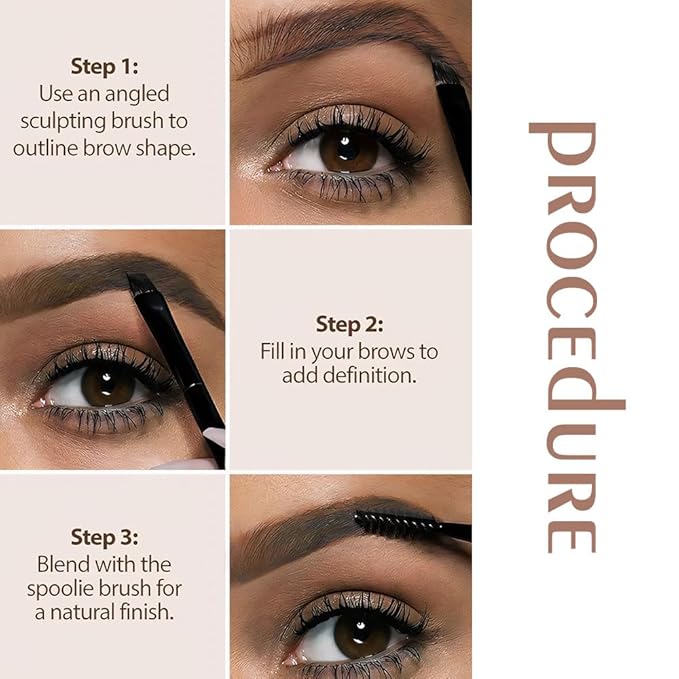 Brown Eye Brow Powder for Women, Light Medium Matte Gray White Eyebrow Powder Kit with Brush, Long-Lasting 3 Colors Brow Palette, Filler for Full, Defined Natural Brows Shaping