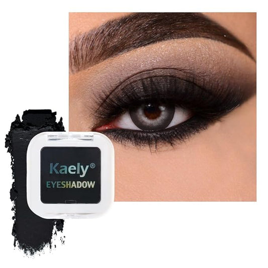 Kaely Pressed Single Eyeshadow Makeup, Deep Black Matte Highly Pigmented Monochrome Eye Shadow Palette, Waterproof Neutral Powde Mini Eyeshadow, sombras para ojos, Lightweight Blendable, 04