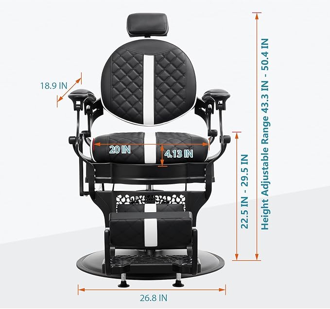 Barber Chair Hair Salon Chair,Heavy Duty 700 LBS, for Hair Stylist Barber Beauty Tattoo Massage(Black White)