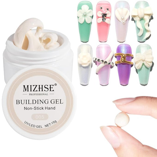 MIZHSE Solid Builder Gel, Milky White Sculpting Gel for Nail, Non-Sticky Hand 3D Nail Art Building Carving Modeling Hard Nail Extension Soak Off Nail Art Salon Manicure Home 15g