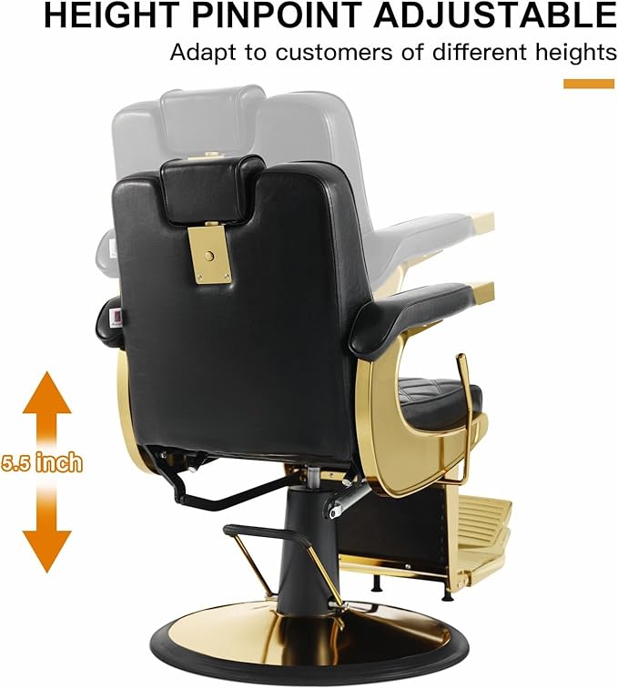 Artist hand All Purpose Barber Chair Wide Backrest Reclining Salon Chair for Hair Stylist Tattoo Chair Makeup Chair for Salon Equipment (Gold)