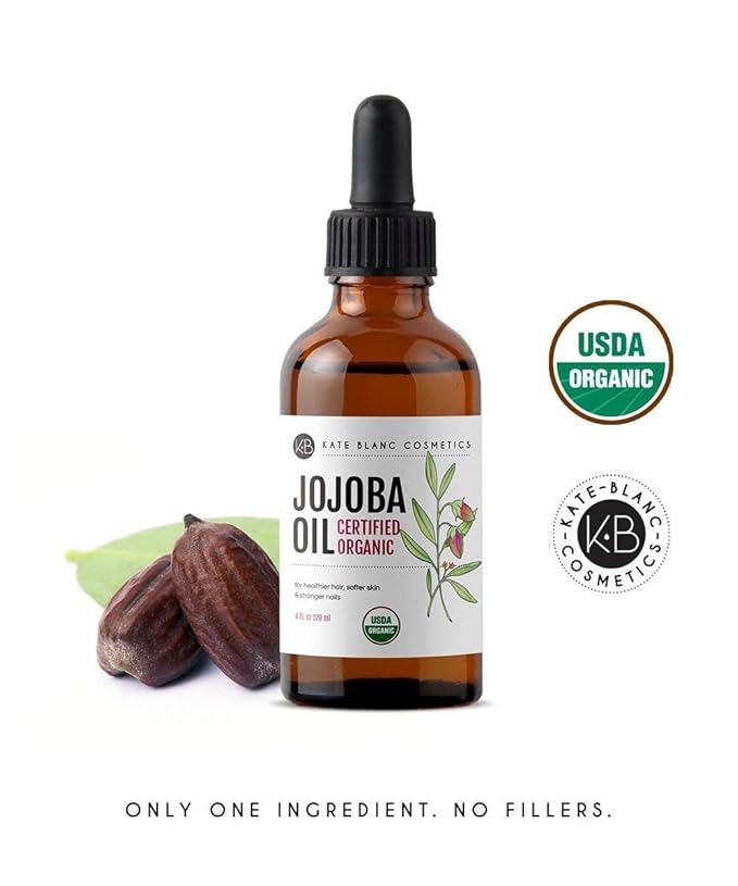 Kate Blanc Cosmetics Jojoba Oil for Softer Hair & Smoother Skin. Gua Sha Oil for Face & Dermaplaning (2oz, Organic, 100% Pure, Natural)