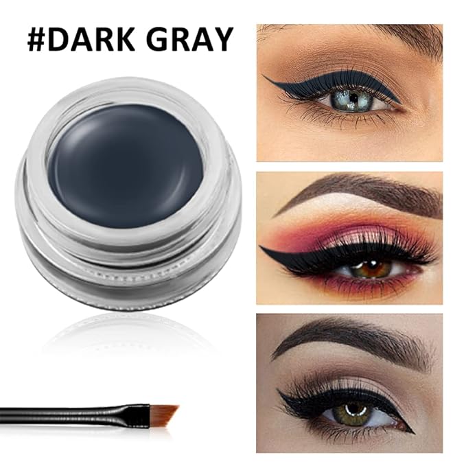 Erinde Dark Gray Gel Eyeliner, Waterproof Cream Eyeliner Gel Pot, High-Intensity Pigments Long Lasting Smudge-Proof Eye Liner Halloween Makeup, Waterline Matte Eye Liner with 2PCS Brush, 08 Dark Gray