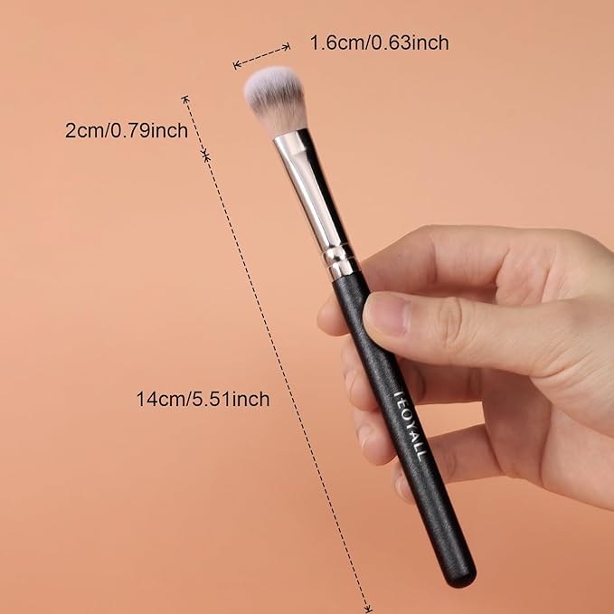 TEOYALL Highlighter Brush, Small Plush Fluflly Synthetic Bristles Tapered Under Eye Setting Brush for Bronzer Cheek with Loose Powder