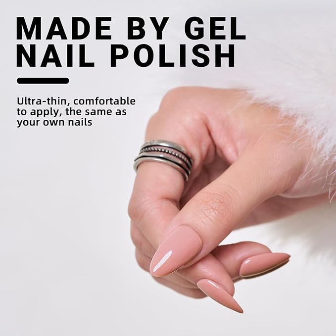 Nude Pink Press On Nails, Wooyas Glossy False Nails Medium Stiletto Almond Shaped Glue On Nails Full Cover 24Pc Reusable Fake Nail Kit with Nail Glue for Women Gift(Old Rose)