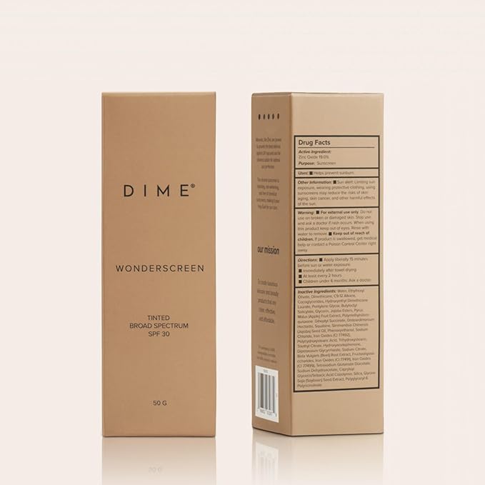 DIME Beauty Tinted Glow Wonderscreen SPF 30, Mineral Sunscreen for Face with 19% Zinc Oxide, Tinted Moisturizer with SPF, 50 g (Shade 02)
