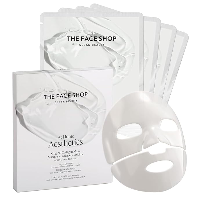THE FACE SHOP Original Vegan Collagen Face Mask, Korean Glass Skin Essential, Peptide Hydrogel Mask for Firming & Skin Elasticity, Moisturizing, 4EA