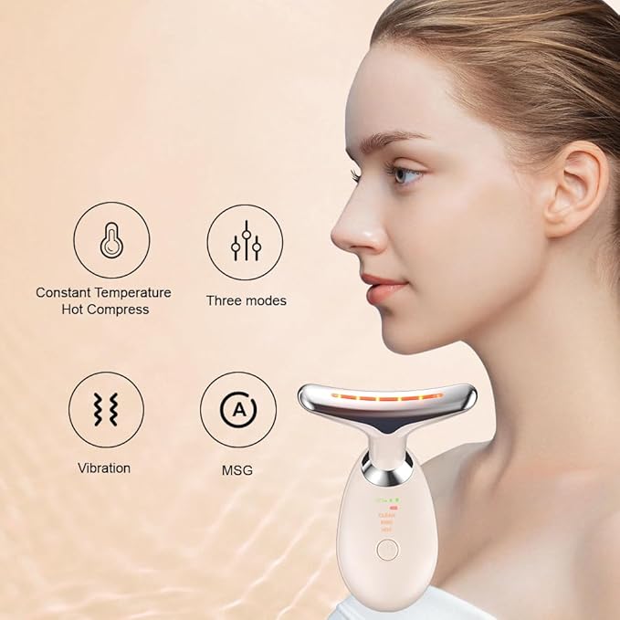 Neck Face Massager, Facial Massager 3 Color Mode, Face Sculpting Tool for Skin Care with Thermal and Vibration (Nude Pink)
