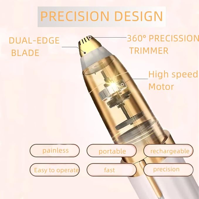 Women's Electric Eyebrow Hair Remover, LED Light, Stainless Steel Blade, Rechargeable, Anti-Allergenic, Multi-Functional, Clean Skin, No Pulling