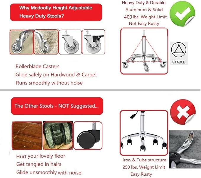 Adjustable Heavy Duty Stool - Rolling Stools with Locking Caster Wheels - Swivel Stools Backless Chair for Beauty Hair Salon Spa Home Kitchen Office Shop Massage (Camel, Height 18 to 22 in)