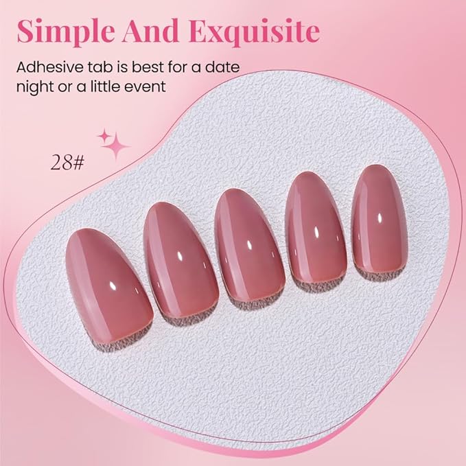 evpct Glossy Press on Nails Short Almond Short for Women, Pale Violet Red Mauve Fake Nail with Glue, Reusable Stick on Nails In 15 Sizes 30Pcs Full Cover False Nail Soft Gel Set Kit for Gift