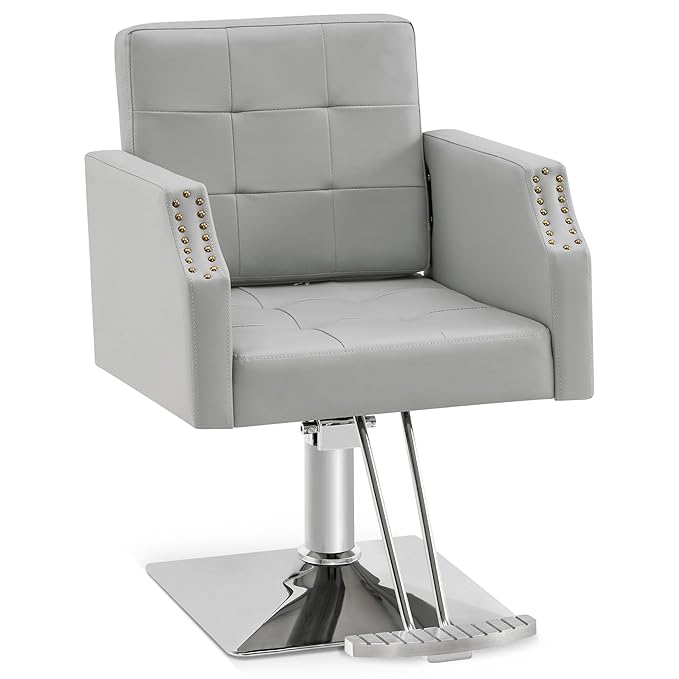 BarberPub Classic Salon Chair for Hair Stylist,Hydraulic Barber Styling Chair,Beauty Salon Spa Equipment 8818 (Grey)