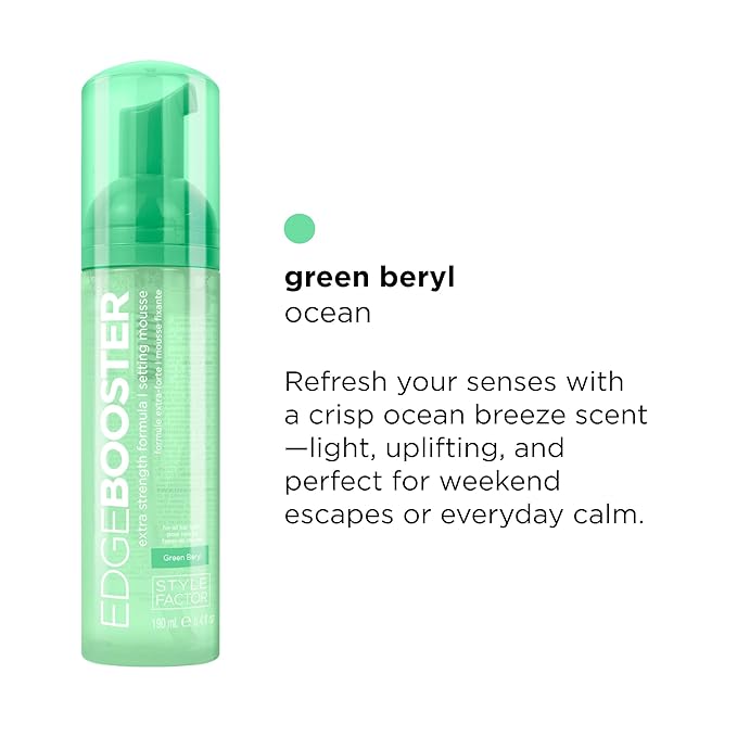 Style Factor EDGE BOOSTER Extra Strength Setting Mousse – Frizz Control, Extra Volume, and Conditioning – 6.4oz Green Beryl Mousse for Curly Hair