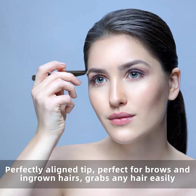 HengTianMei 8Pcs lash tweezers 3 Stainless Straight and 3 Curved Tip Eyelash Tweezers, With 2 Slant Pointed Precision Eyebrows Tweezers for eyelash extensions, Facial Hair, and Ingrown Hair Removal