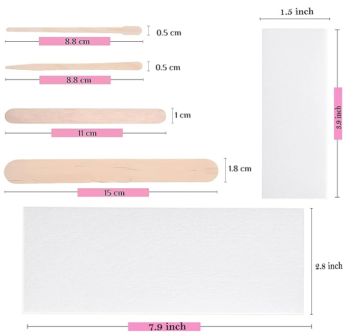 Mibly 4 Style 400 Pcs Assorted Wooden Wax Sticks for Body Legs Face and Small Medium Large Sizes Eyebrow Waxing Applicator Spatulas for (400 Piece Set)
