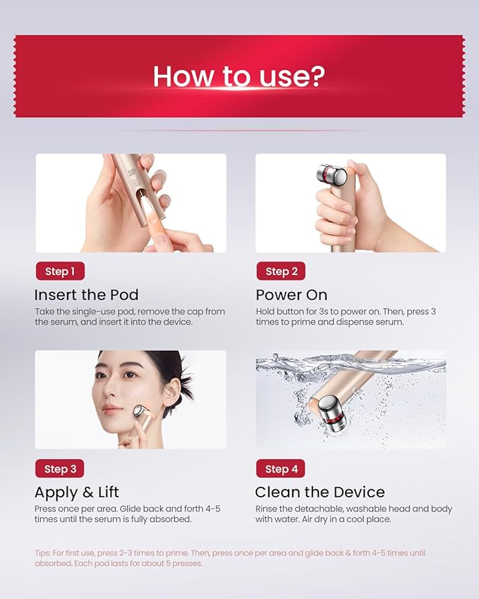 AMIRO HydraGlow Booster Facial Device, Red Light & Microcurrent + PDRN Serum Kit, Skin Firming & Radiance Enhancing, 1 Facial Massager & 30 * 0.04OZ PDRN Serum