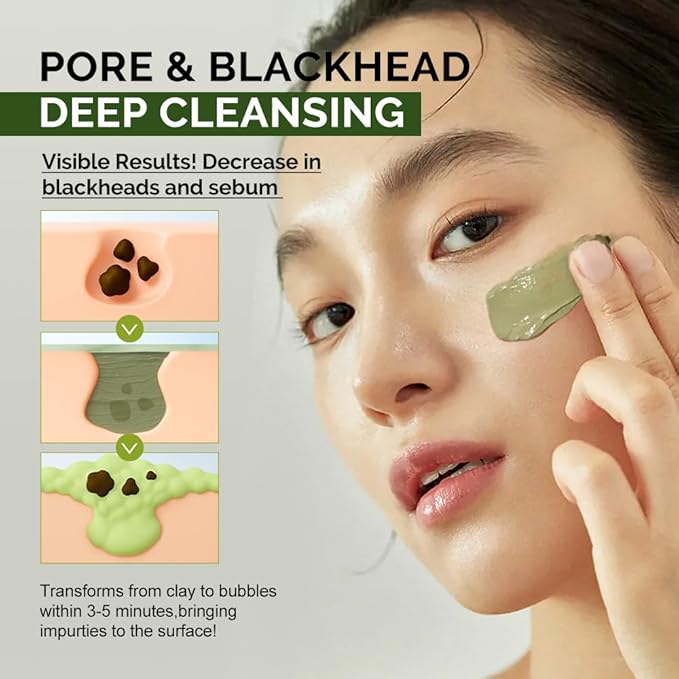 Holy Basil Deep Bubble Clay Mask for Pores and Blackheads, Wash-Off Pack, 3.17 oz (90g)