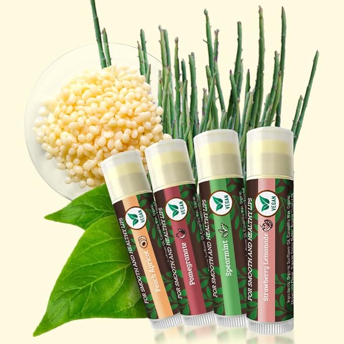 Earth's Daughter Vegan Lip Balm Stocking Stuffers 4-pack, Beeswax Free Lip Balm, Natural, Organic Flavors - Assorted Flavors, Plant Based Vegan Chapstick, Moisturizer