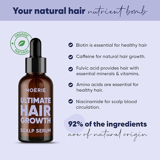 MOERIE Ultimate Hair Growth Serum for Natural Hair Regrowth & Thickening - Anti Thinning & Hair Loss Treatment for Women - Rapid Hair Growth Products (1.69 Fl Oz (Pack of 3))