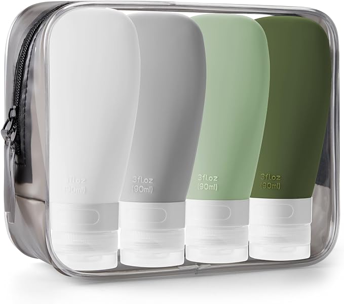 INSFIT Portable Travel Bottles, TSA Approved Leak Proof Containers for Toiletries, BPA Free Refillable Accessories for Shampoo, Body Wash, Liquids (4 Pack)