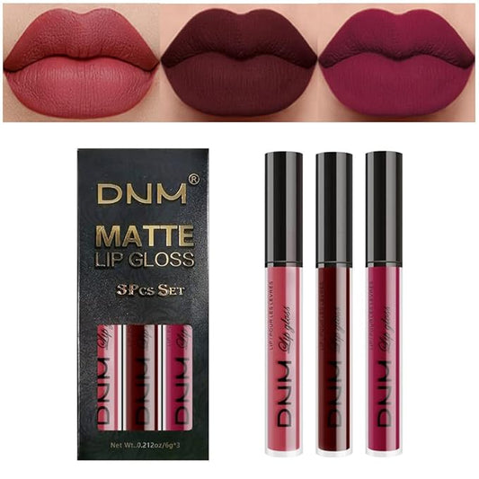 evpct 3Pcs Dark Red Purple Matte 24-hour Liquid Lipstick Sets, Matte Lipstick Lip Stain Long Lasting 24 Smudge Waterproof Lip Gloss Gift Set Matt Lipsticks Set Matt Liquid Women Makeup Lipstick 06