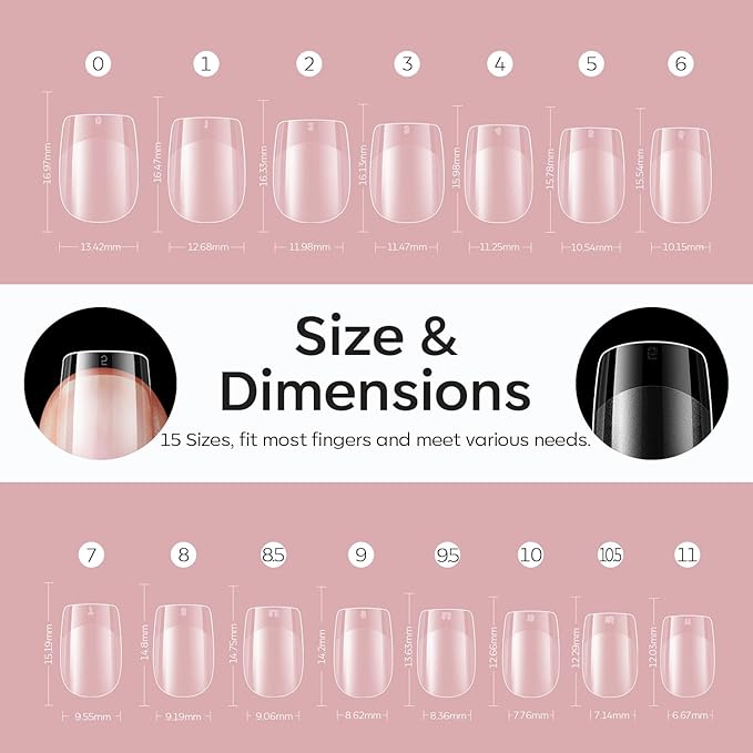 Modelones Extra Short Square Fake Nail Tips - 510Pcs Gel Tips Pre-shaped Half Matte Full Cover Clear Acrylic Gel Kit False Press on Nails for Extension DIY Salon 15Sizes