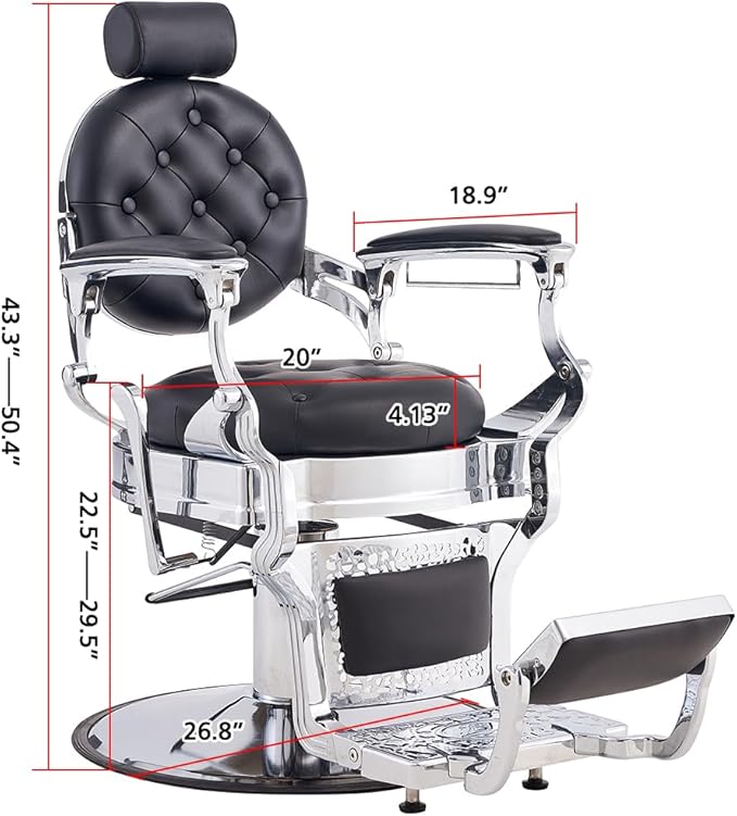 Antlu Barber Chair Salon Chair Hair Stylist, Vintage Heavy Duty 700lbs Hair Styling Chairs for Barbershop Beauty Tattoo Massage (Black-Silver)