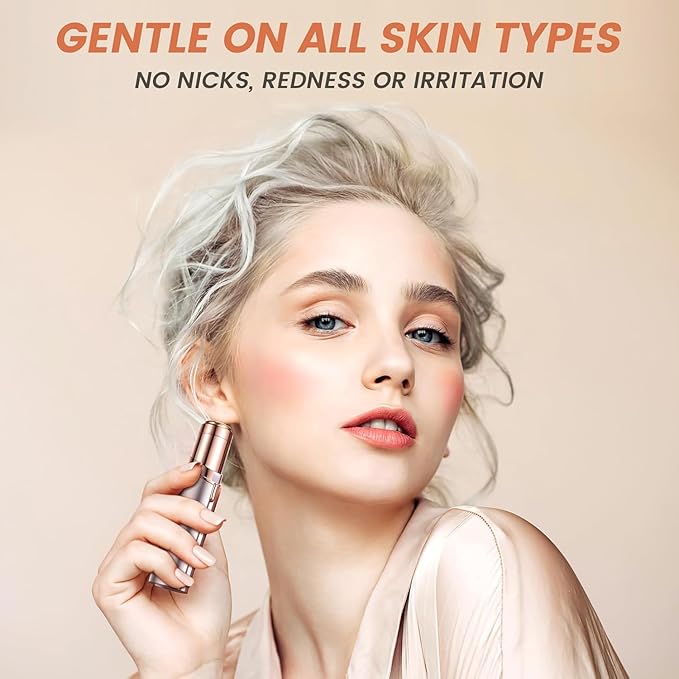 Facial Hair Removal for Women, Portable Painless Hair Remover Device, Rechargeable, with 2 Replacement Heads, for Face, Upper Lip and Chin