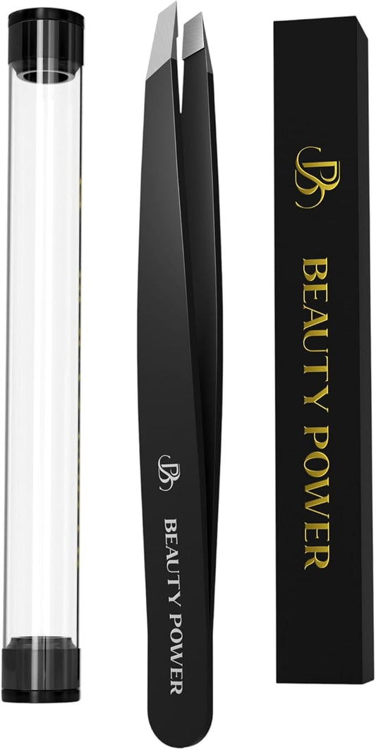 Ultra-Precision Professional Slant Tweezers for Women Facial Hair - German Stainless Steel, Lightweight Black Tweezers for Women & Men, Ideal for Eyebrow & Facial Grooming (Matte Black)