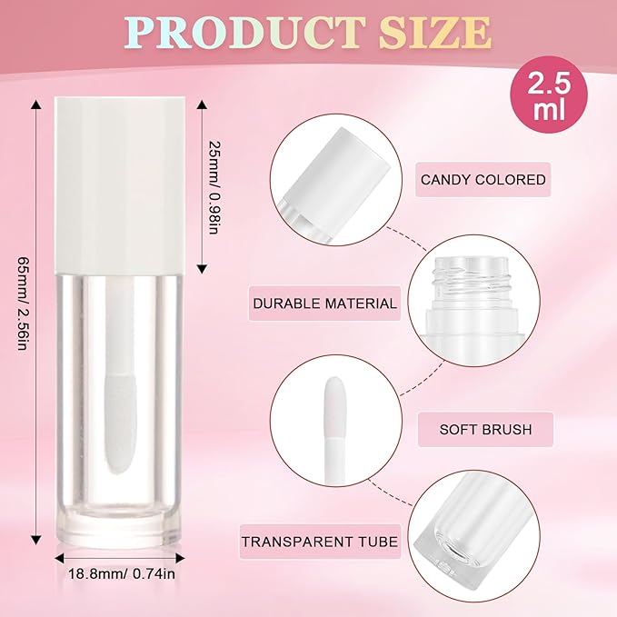 12pcs 2.5ml Empty Lip Gloss Tubes with Wand Cute Lip Gloss Containers Refillable Cosmetic Lip Balm Tubes Lip Gloss Supplies Kit + 2pcs Syringes (White)