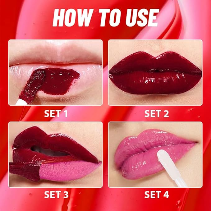 Lip Stain Peel Off Lip Gloss oil Dual-Ended Combo, Raspberry Peach Lips Liner Stain Peel Off Tattoo, Long Lasting & Waterproof, Transfer-Proof Lip Tint Stain with Lip oil for All Skin Type 03#