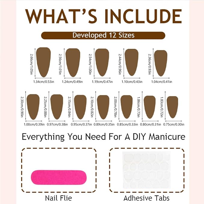 24Pcs Autumn Press on Nails Medium Almond Fake Nails with Ripple Rhinestones Design Cute Flower False Nails Full Cover Handmade Acrylic Nail Reusable French Tip Glue on Nail for Women Manicure Decor