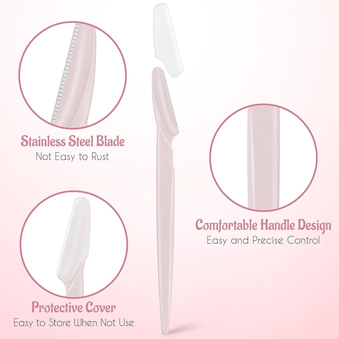 6 Pcs Light Pink Eyebrow Razor, Face Razors Multipurpose, Facial Razors for Women Men, Eyebrow Trimmers Shaver with Protective Cover, Dermaplaning Tools for Face Body Use, Facial Hair Removal Tools