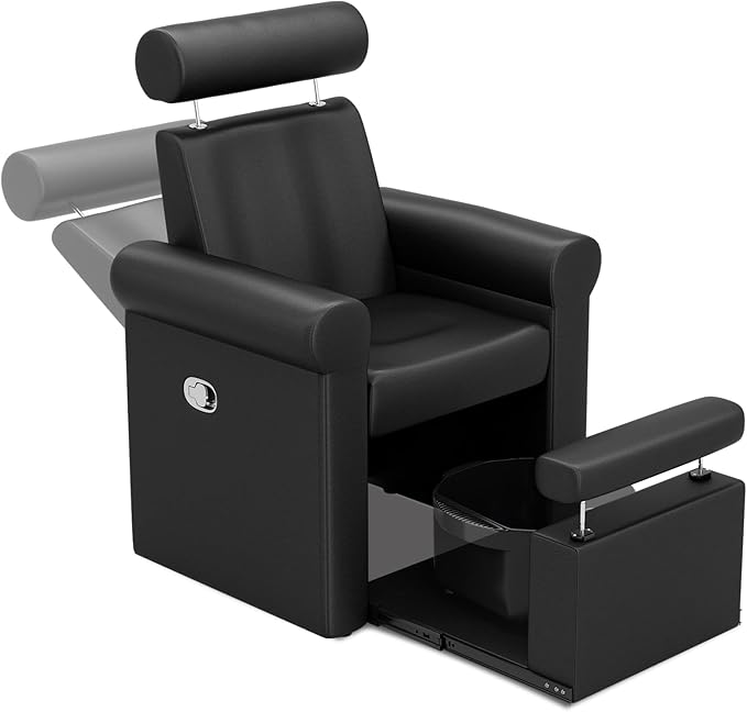 Icoget Professional Pedicure Chair No Plumbing, Reclining Pedicure Station Pipeless with Retractable Base and Adjustable Legrest Used in Salons, Home, Waterproof Foot Spa Chairs
