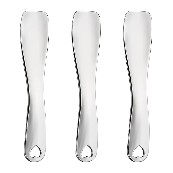 Sibba 3 PCS Facial Spatula Massage Eye Roller Dark Circles Skincare Tool Face Cream Lotion Makeup Stainless Steel Applicator Wand Neck Lines Beauty Instrument Stick Spoon Device(Silver)