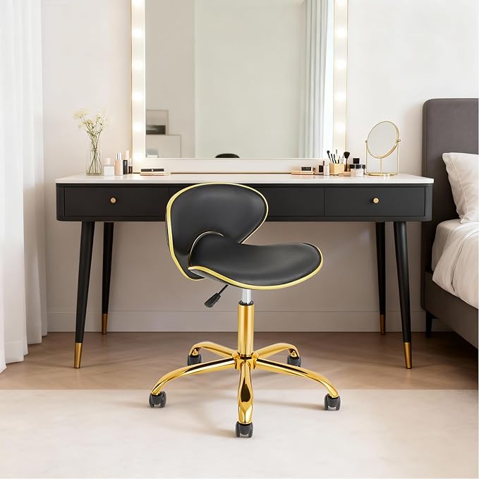 Adjustable Nail Tech Chair Rolling Stool with Backrest, Salon, Lash, Nail Tech and Hair Stylist, Massage Tattoo Facial Stool with Wheels - Black