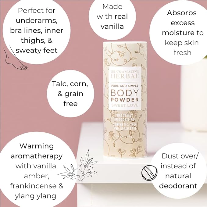 Ora's Amazing Herbal Natural Talc-Free Body Powder for Women, Variety Pack with Essential Oils, No Talc or Corn, Grain-Free, Scented Bath and Dusting Powder, 2.5 oz (3-Pack)