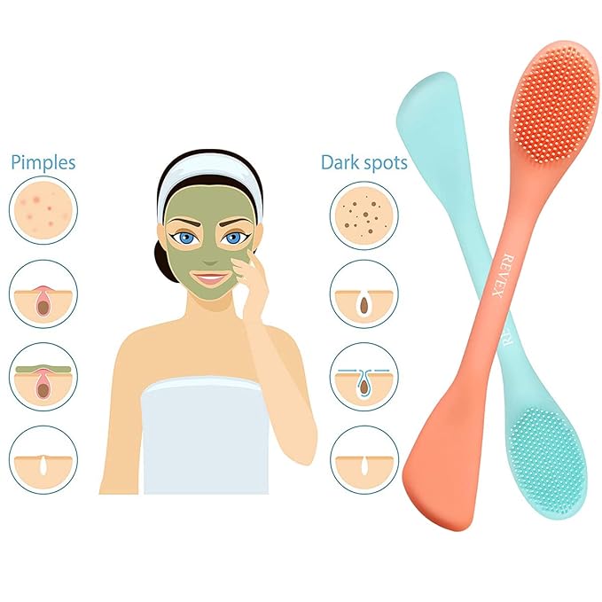 REVEX Silicone Face Mask Applicator,Face Scrubber,Lymphatic Drainage Massager,2Pcs Pore Cleaning Brush,Facial Cleansing Brushes,Contour Face Brush for Lymphatic Drainage.(Orange+ Blue)
