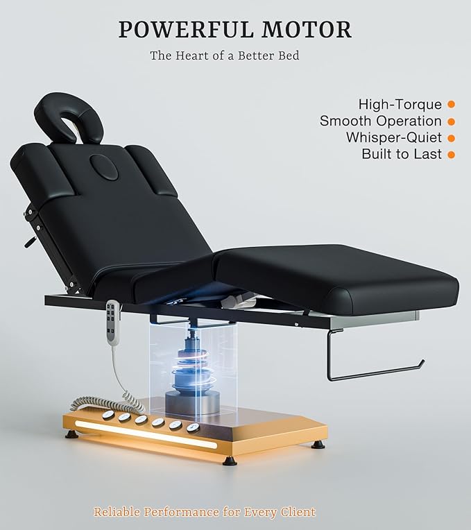 Icoget Professional Full Electric Spa Massage Treatment Table, Medical Bed with Independent Leg Adjustment, Facial Bed with Face Cradle for Beauty, Black