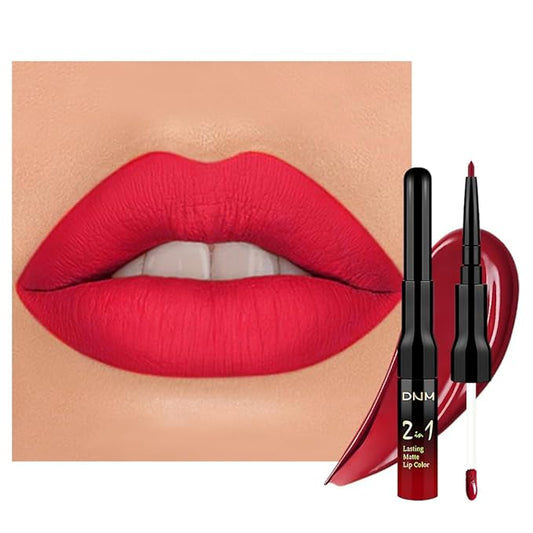 evpct 1Pcs Fire Bright Red Matte Lip Liner & Liquid Lipstick Stain Makeup Set for Women, Red Lip Liner Stain Long Lasting Waterproof Smudge Proof, Cruelty Free Lip Stick Makeup 24 hours originales, 64