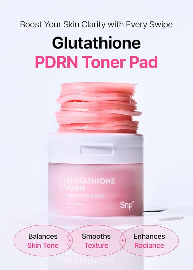 Snp PDRN+99% Glutathione+Niacinamide Facial Toner Pads | Treat Blemishes Exfoliating Pad | LHA, PHA Acne Pad | Bamboo & Vitamin C, E, Ferulic Acid Double-Sided Patch | Toner Pads Korean | 60 Sheets