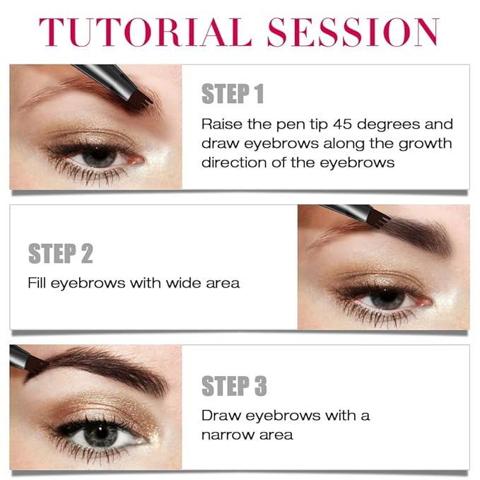Eyebrow Pencil Dark Brown, Waterproof Microblade Eyebrow Pen 4 Fork Tip Pencils, Smudge Proof Brow Pen Long Lasting Liquid Brow Eyebrow Marker Pens that Looks Like Hair