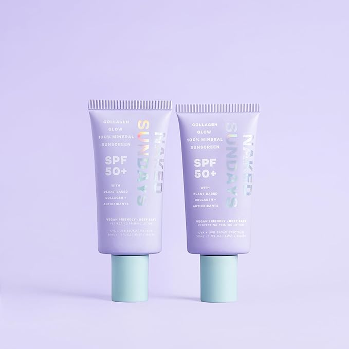 Naked Sundays SPF 50 Mineral Facial Sunscreen, Hydrating SPF with Zinc Oxide, Primer & Sheer Tint for Healthy Glow - 2 pack