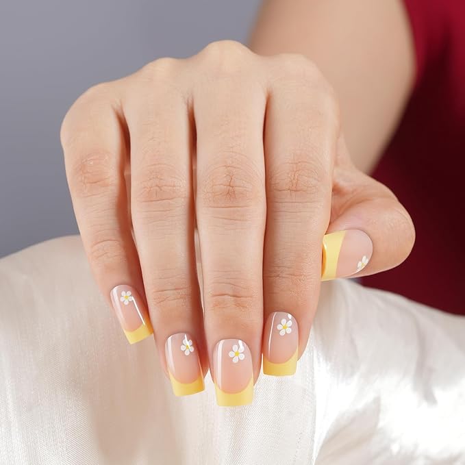 450Pcs Short Press On Nails, French Tip Press On Nails Square, Soft Gel Stick On Nails Reusable Fake Nails for Women 15 Sizes