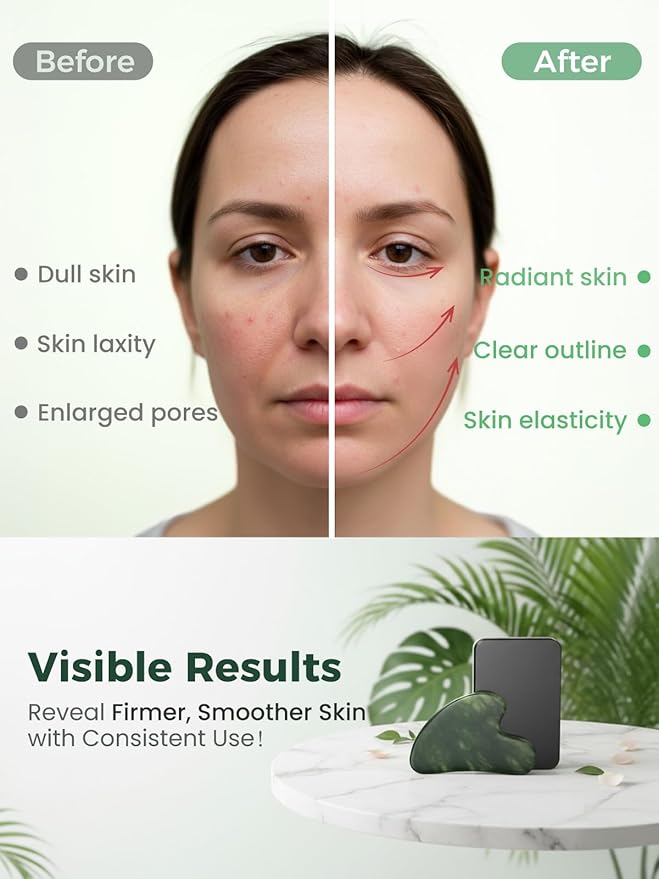 Gua Sha Facial Tools, Natural Jade Stone Guasha Tool for Face Acupuncture Therapy Trigger Point Treatment, Gua Sha Scraping Massage Tool