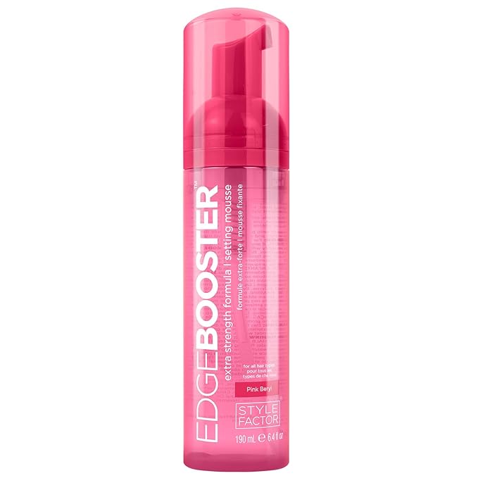 Style Factor EDGE BOOSTER Extra Strength Setting Mousse – Frizz Control, Extra Volume, and Conditioning – 6.4oz Pink Beryl Mousse for Curly Hair