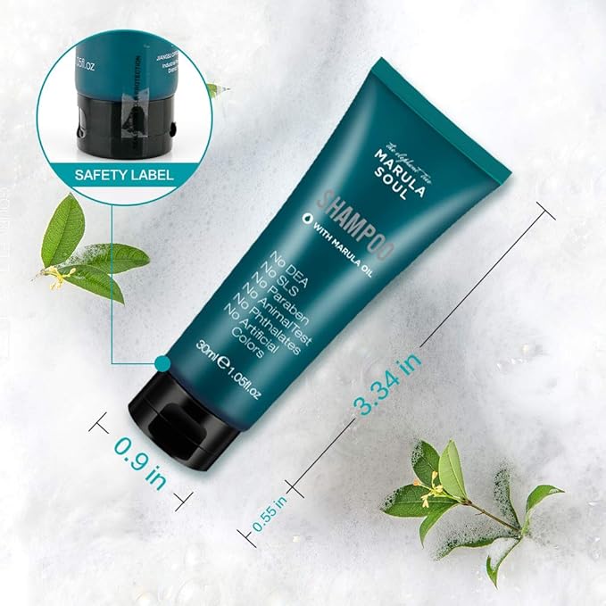 OPPEAL Marula Soul Travel Size Toiletries 5-Piece Set | 1 oz Shampoo, Conditioner, Body Wash & Body Lotion, Facial Soap | Ambergris Scent | 150 Pcs Total | Ample Bulk for Guests