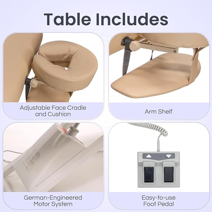 Electric Massage, Spa, and Treatment Table - Quiet German Motors, Adjustable Height and Foot Control, ADA Compliant Treatment Table for Esthetician, Massage Therapists and Spa Professionals