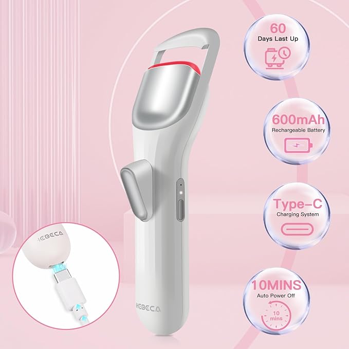 Heated Eyelash Curler Pro,Heated Lashes Curler with 149°F /167°F Heat Settings, Heat Eye Lashes Curler with Food-Grade Silicone pad and Rechargeable 600mAh Battery (Pearl White)