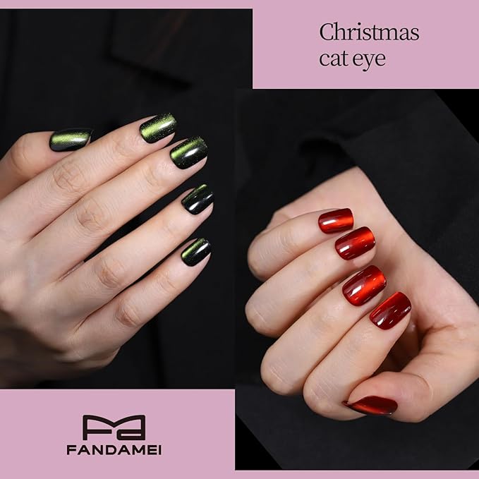 FANDAMEI Press on Nails, 24 Colors 576PCS Short Press on Nails, Cat Eye Nails Short Round. Glossy Glitter Nails Press On French Tip, Natural Fit Lightweight for Christmas Nail Art